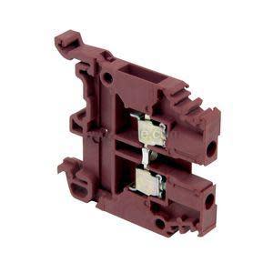 Deep maroon plastic terminal block with two levels and silver clamp contacts