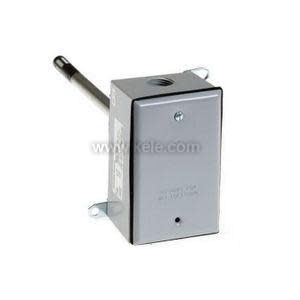 Rectangular grey metal box with a slender black probe extending from one end and a metal bracket for mounting.