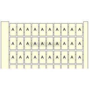 Sheet of cream coloured rectangular labels each printed with a bold black letter 'A' in rows
