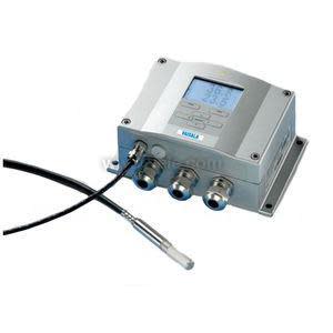 Silver Vaisala transmitter with display and remote probe.