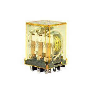 Clear relay with yellow case and visible coil.