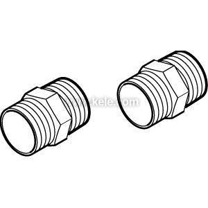 Simple black and white illustration showing a pair of small threaded couplings, each with a hexagonal midsection for wrench gripping.