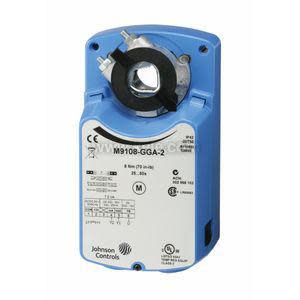 Blue rectangular damper actuator with central clamp for shaft