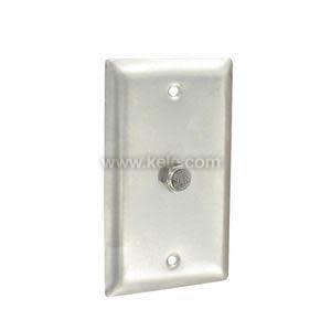 Square stainless plate with round red push button and legend.