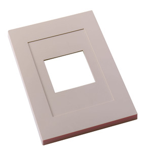A flat rectangular plastic frame with a square hole in the middle, designed to neatly cover the edges around a device.