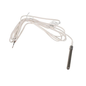 Long metal temperature probe with white wire leads