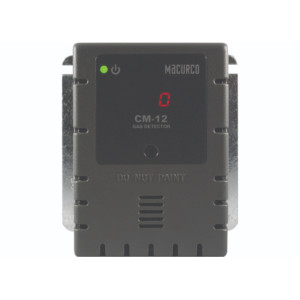 White rectangular detector with LCD screen, LED indicators and test button