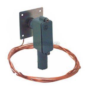 Grey rectangular probe housing with square flange and long copper capillary coil