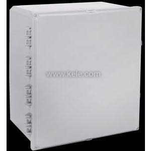 A very large grey plastic enclosure with a smooth front door and hinge sections along the side.