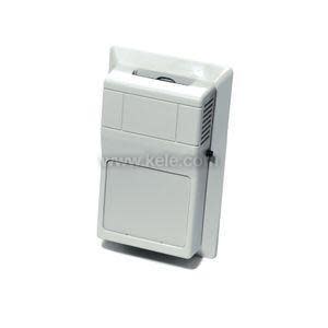 White rectangular wall sensor with two front panels and vent slots on the side