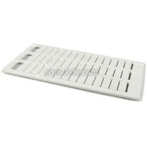 Flat white plastic sheet with rows of small rectangular number labels that can be snapped off
