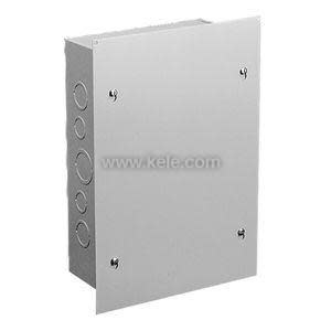 Grey flush-mount electrical box with knockouts.