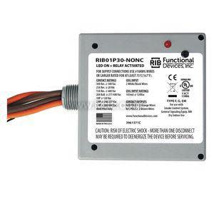 Square gray relay module with labelled front, indicator light and multi-colored wires.