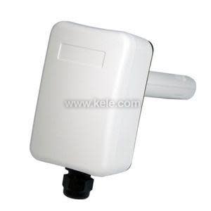 A white rectangular sensor box with a cylindrical probe extending to the right and a black connector at the bottom.