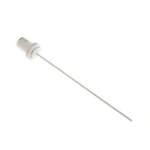 Long narrow metal probe with white cylindrical head and round flange.