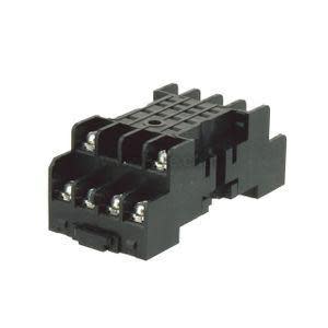 White rectangular relay socket with four pairs of screw terminals and a mounting clip
