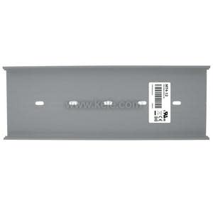 Flat grey rectangular plate with flanged edges and three small slots in the middle