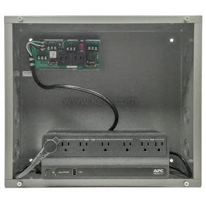 Metal cabinet containing UPS unit and electronic control board