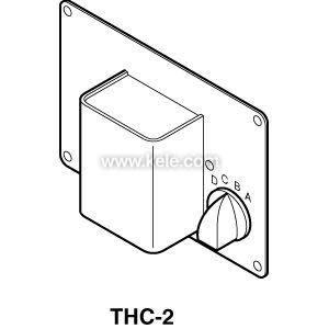 A simple illustration showing a rectangular transformer or control module mounted on a plate, with a protruding rotary knob labeled A through D.