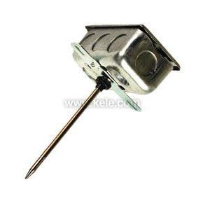 Metal junction box with flange and long narrow copper temperature probe extending outward
