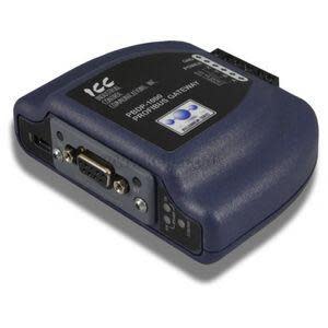 Small dark blue rectangular electronic unit featuring a DB9 serial port on the side and screw terminal connectors on top.