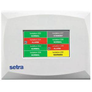 White multi-room monitor with color touchscreen and multiple zone readouts