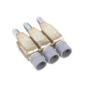 Three brass clamp screws with grey ends and threaded studs