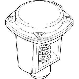 Illustration of round valve housing with spring visible inside.