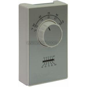 Rectangular grey thermostat with a large round temperature dial at top marked 60–90 and a small Celsius scale beneath.