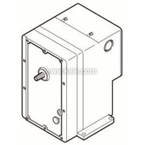 Black-and-white diagram of an actuator assembly with labeled mounting bracket and rotation scale.