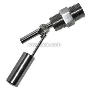 Polished metal float and rod assembly connected to a stainless bracket and wire leads