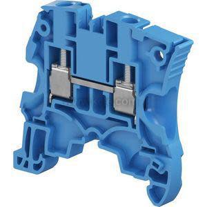 Blue terminal block cross-section with clamp and screw.