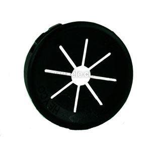 Round black rubber grommet with star-shaped cutout at center