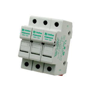 Grey surge protection device with three modules and green labels