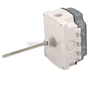 White and blue sensor module with stainless steel probe and mounting bracket