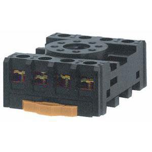 Black plastic base with eight metal terminals and a central socket