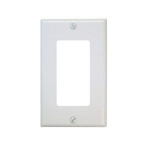 White metal wall plate with a large rectangular cutout in the center and two screws for mounting.
