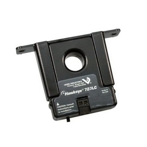 Black square module with a circular opening in the center, flanged sides for mounting and a small terminal block