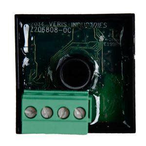 A compact circuit board featuring a four‑screw green terminal block and central black sensor component
