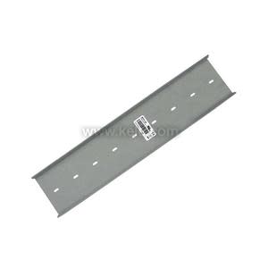 Long slender grey metal strip with raised edges and several oval holes evenly spaced along its length.