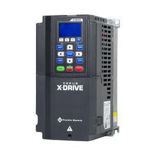 Rectangular black and silver box with a digital display and multiple wiring connectors