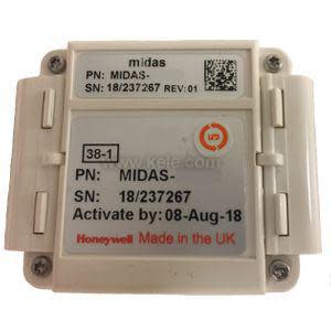 White Honeywell MIDAS sensor cartridge with printed part number and serial number.