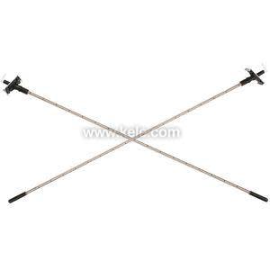 Two long thin poles crossing like an X, each with a black attachment on the ends