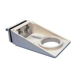 Off-white wedge-shaped bracket with circular threaded hole and two mounting screws at top.