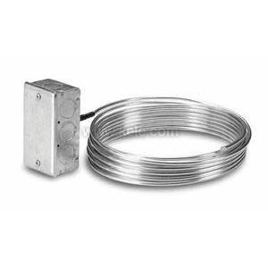 Long coil of stainless tube attached to a small metal junction box with four screws