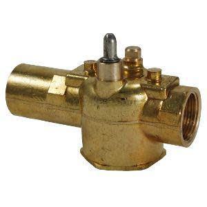 Diagram of a valve with a central stem and two side ports, depicted in outline.