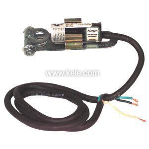 Metal clamp current sensor with looped black cable and three stripped wire leads