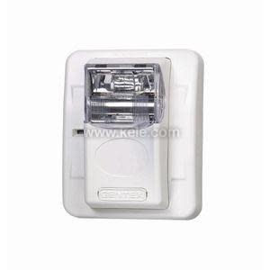 White strobe alarm with clear lens and Gentex logo.