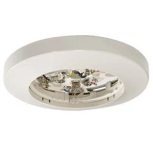 White circular base for smoke detector with wiring contacts