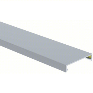 Long flat grey plastic cover panel for wiring duct, with hooked edges for snap fit